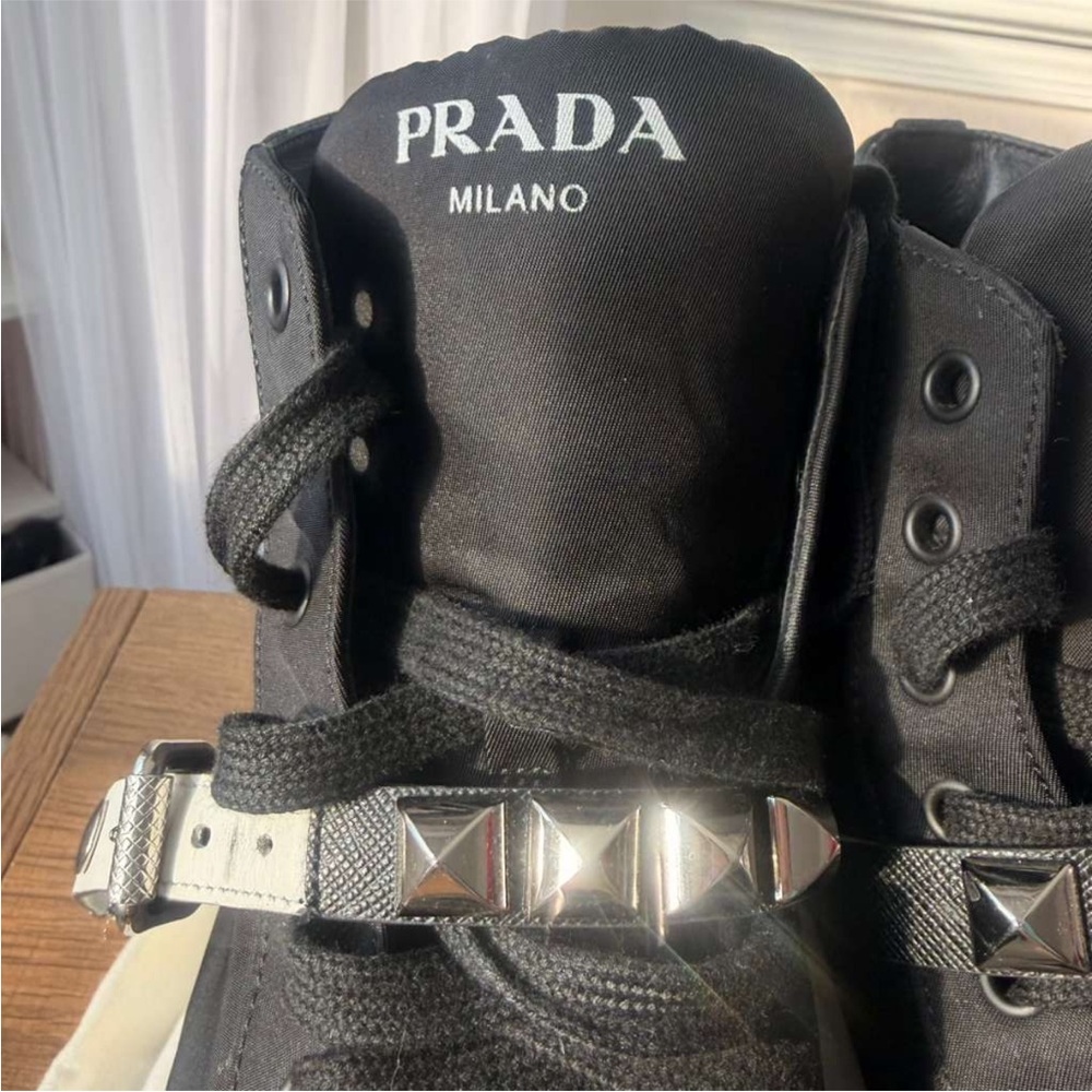Prada Black and White Platform High-Top Sneakers - Picture 6 of 8